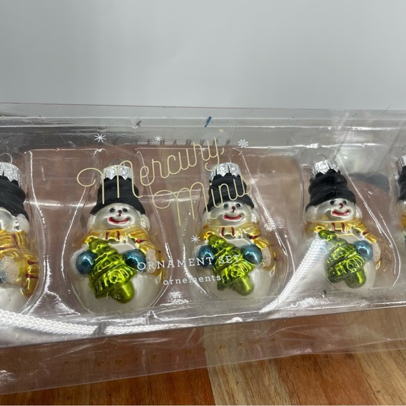 POTTERY BARN MERCURY MINIS CHRISTMAS Snowmen ORNAMENTS, ONE PACKAGE OF 6 - Picture 2 of 4